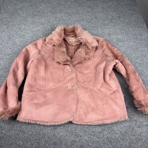 Twenty Twenty Fur Lined Jacket Women's 2X Pink Faux Suede Button Front Coat EUC